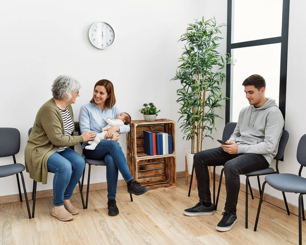 waiting room with two patients