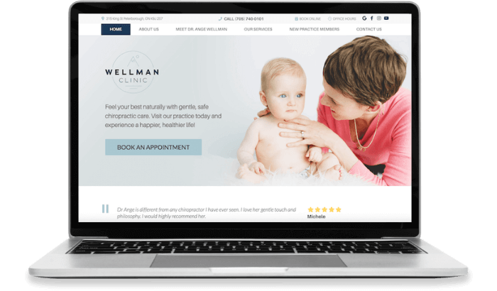 Wellman Clinic website home page showing a mother and female child.