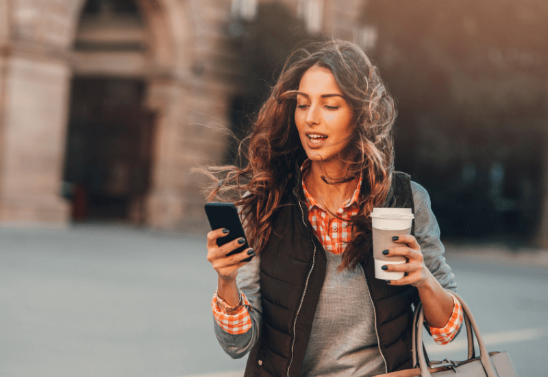 woman texting in a hurry