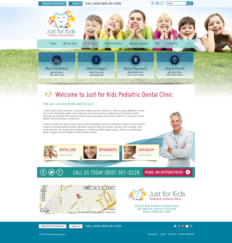 dental website design for pediatric dentist