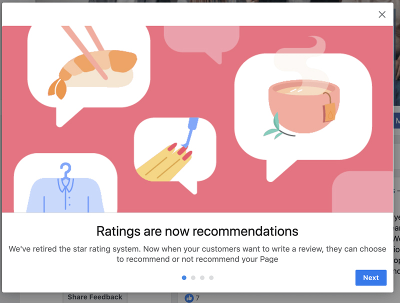 Facebook reviews now recommendations
