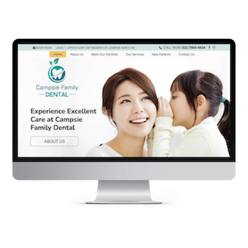 Campsie Family Dental homepage on a desktop computer.