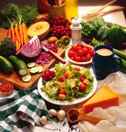 Fruit and veggies on table