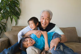 Grandpa playing with kids