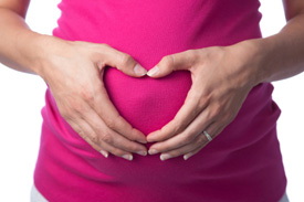 Pregnant woman wearing support underwear and holding belly - Stock Image -  C054/1961 - Science Photo Library