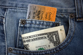 jean pocket with cash and credit card