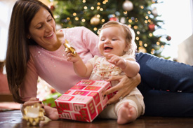 Mom and baby with gift