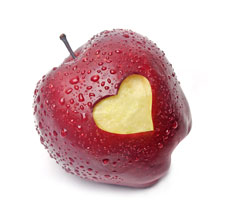 Apple with bit in the shape of a heart