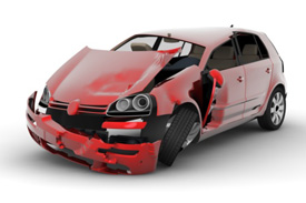 wrecked red car