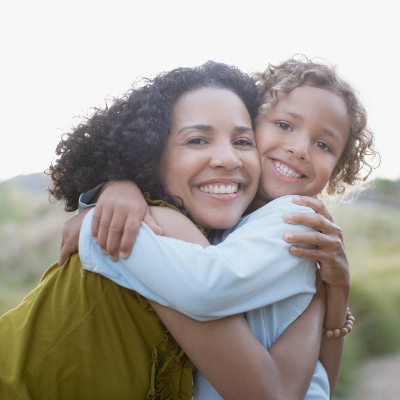 Mom and daughter hugging