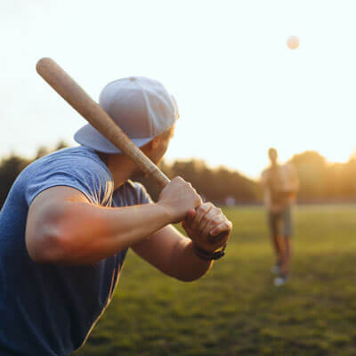 Baseball game at sunset