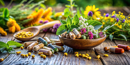 Variety of naturopathic medicine supplements