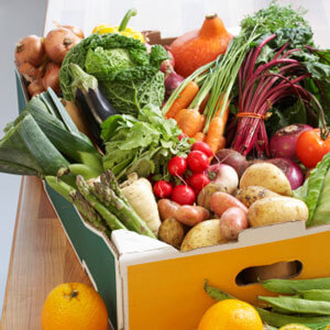 Box of fruits and veggies