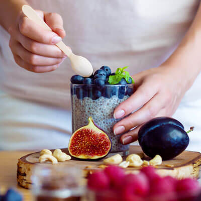 chia pudding with blueberries