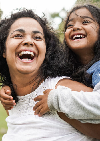 Happy mom and daughter