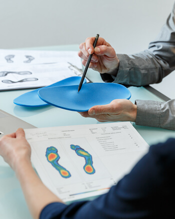 Chiropractor discussing orthotics with patient