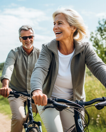 Older couple riding bikes