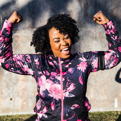 excited woman working out