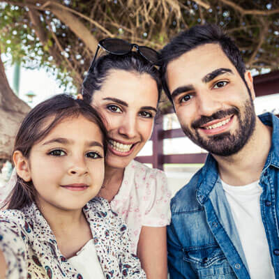 Family sitting outside