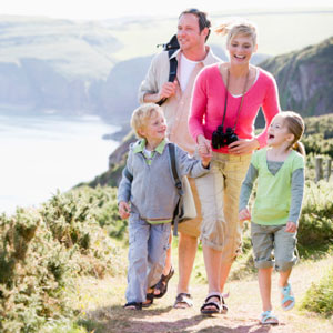 Family walking on mountain