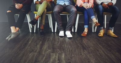 Patients feet in waiting room