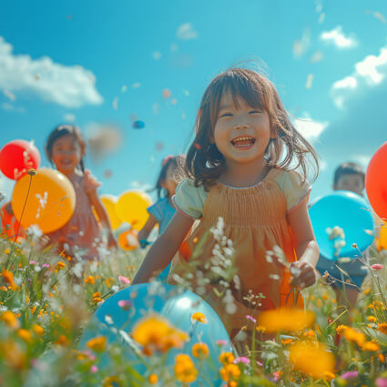 Group of children playing with balloons