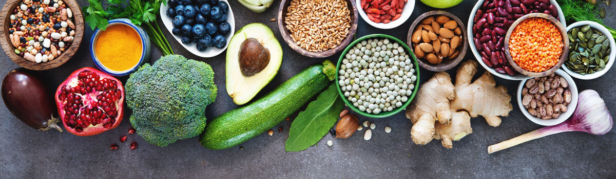 Variety of healthy fruits and vegtables