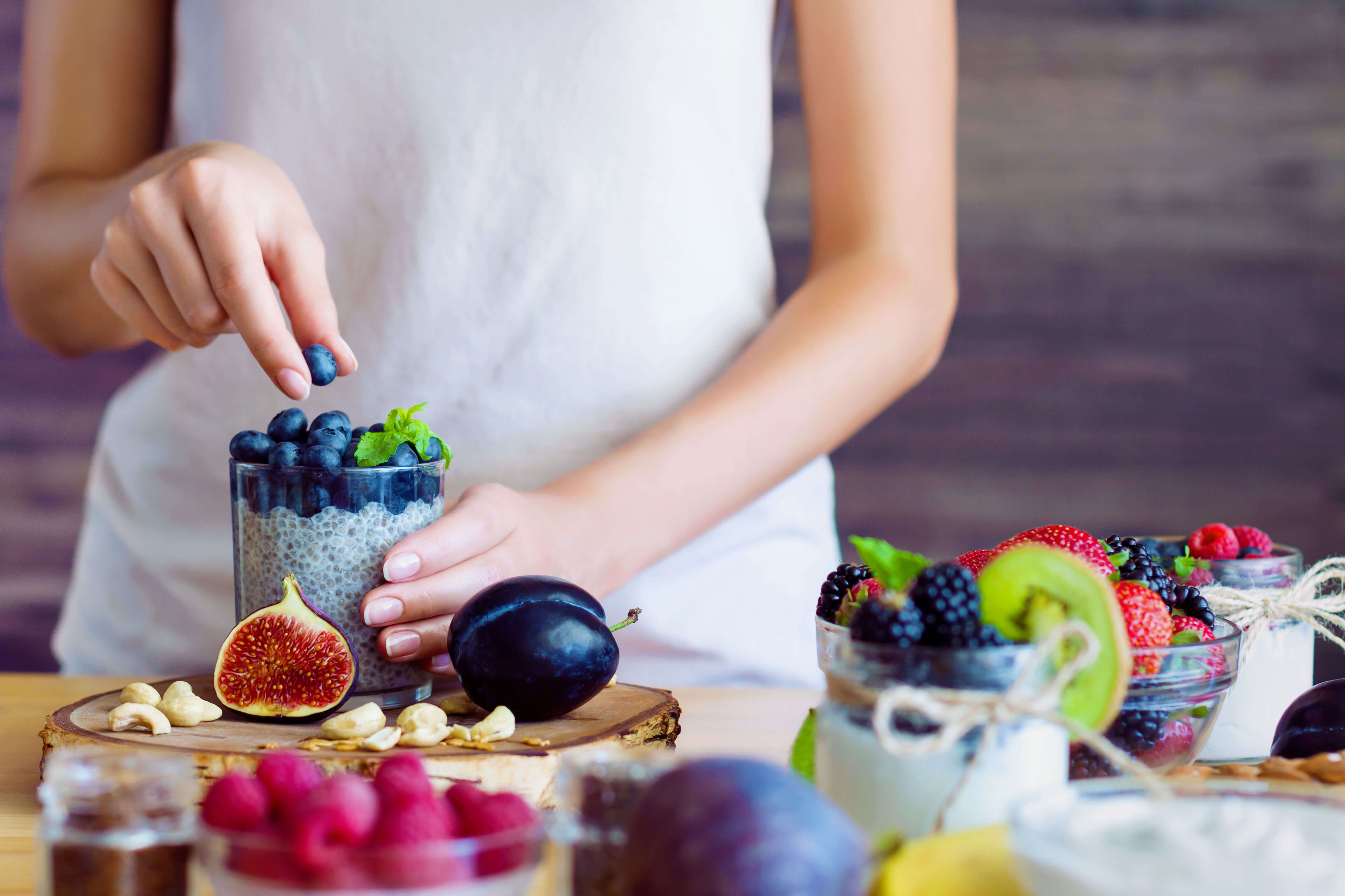 Various healthy fruits and chia