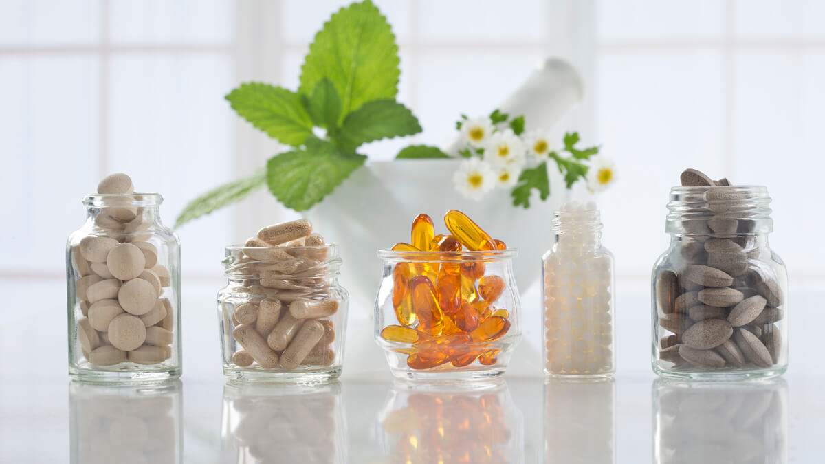 Jars of supplements