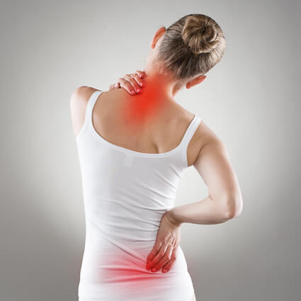 woman with glowing red neck and back pain