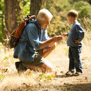 Boy on hike with grandfather