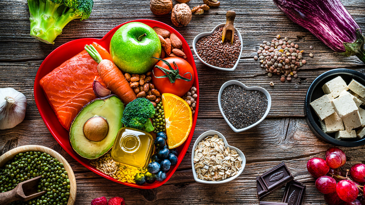 Healthy food and spices on table