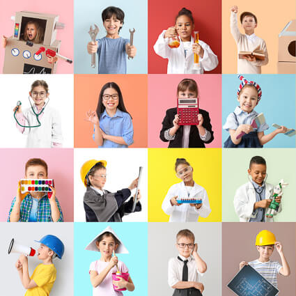 Blocky collage photo featuring various children