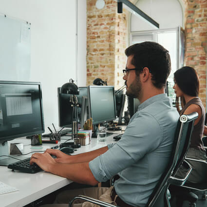 Man sitting at office chair typing
