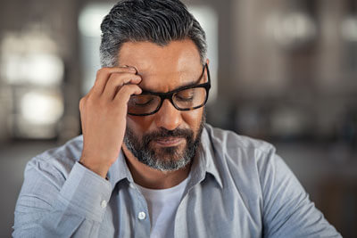 man wearing glasses with head pain