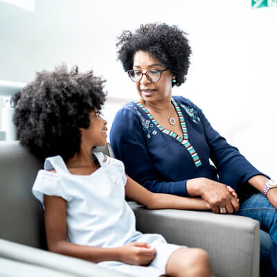 mother and daughter in waiting room