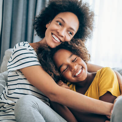 Happy mom and daughter