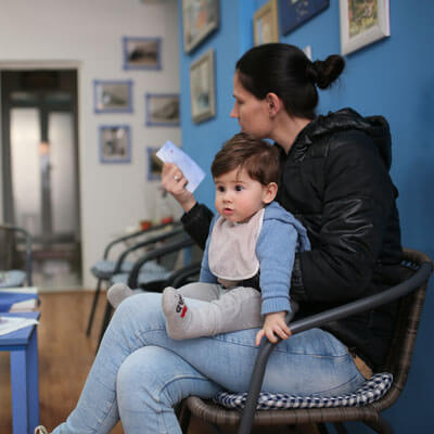 Mom and baby in waiting room