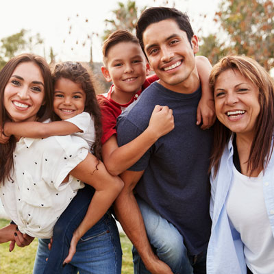 Multigeneration family smiling