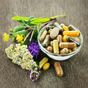 bowl of natural nutritional supplements
