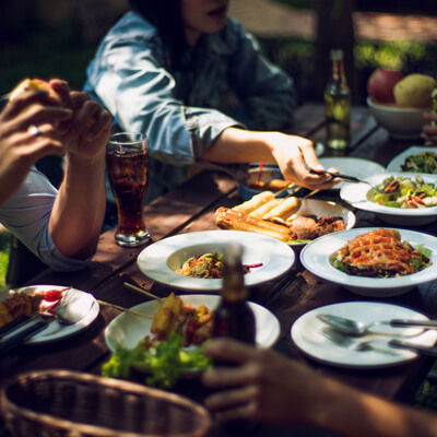 outdoor dinner at dusk