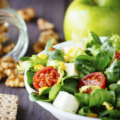 Salad and apple