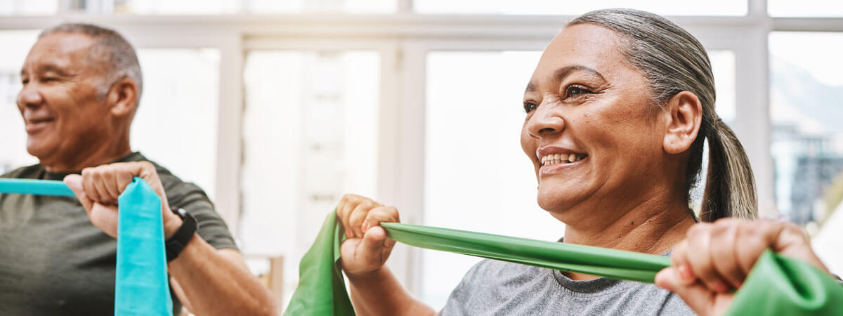 Two patients exercising with stretchbands
