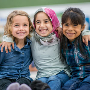 three happy girls