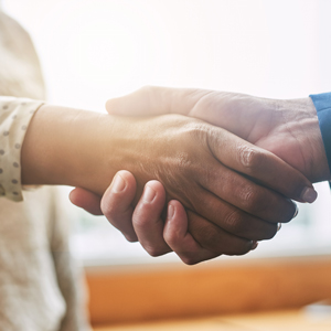 woman and man shaking hands