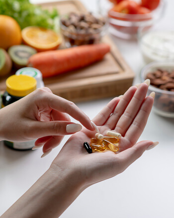 Woman holding supplements