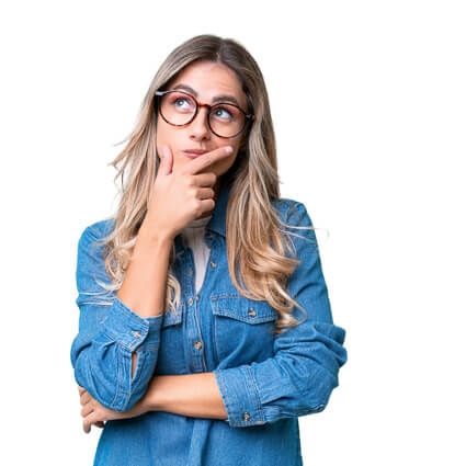 woman with hand on chin looking upwards