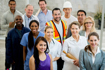 workers from various professions smiling
